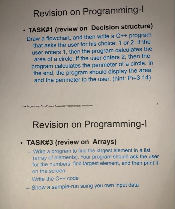 Solved Revision on Programming-1 • TASK#1 (review on | Chegg.com