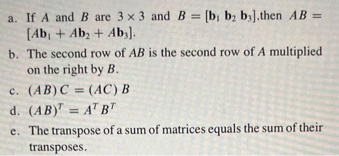 Solved a. If A and B are 3×3 and B=[b1b2b3], then AB= | Chegg.com