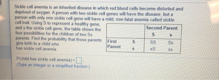 Solved Sickle cell anemia is an inherited disease in which | Chegg.com
