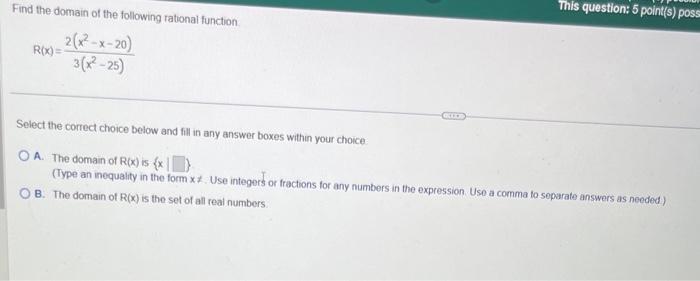Solved Find the domain of the following rational function | Chegg.com