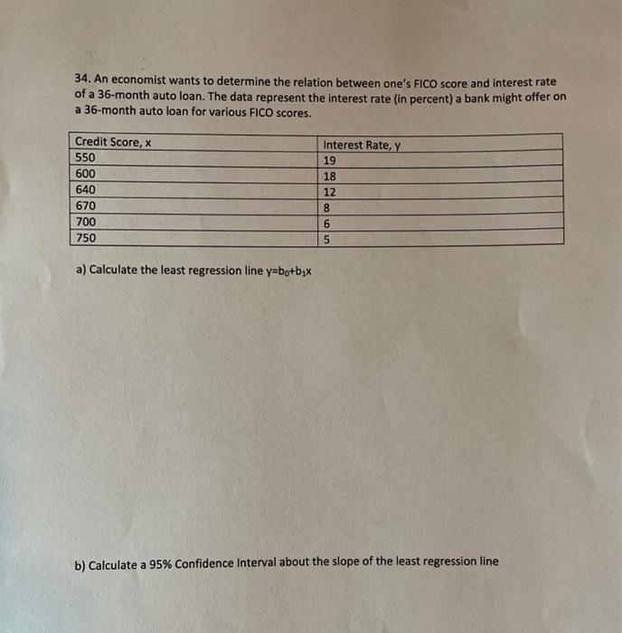 Solved 34 An Economist Wants To Determine The Relation B Chegg Com