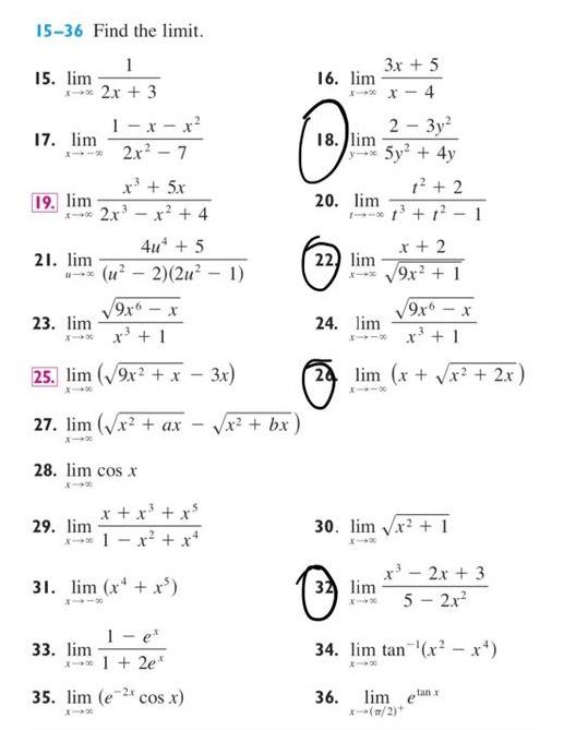 Solved 15-36 Find the limit. 15. limx→∞2x+31 16. | Chegg.com