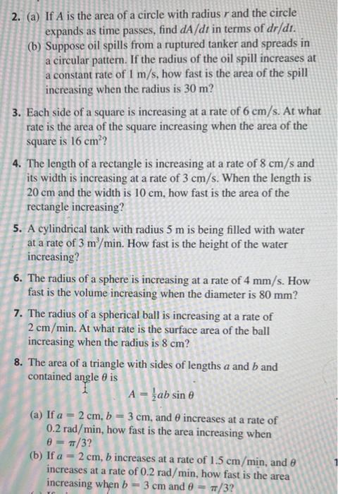 Solved 2. (a) If A is the area of a circle with radius r and | Chegg.com