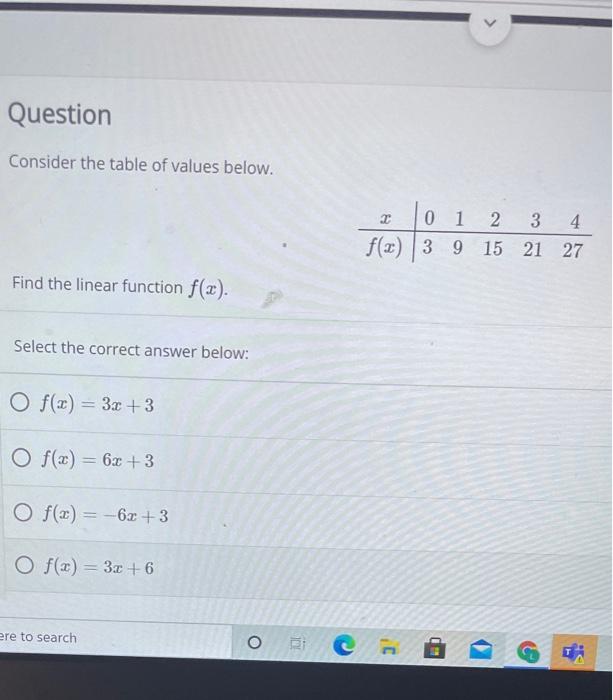 Solved Question Consider The Table Of Values Below 2 0 1 2