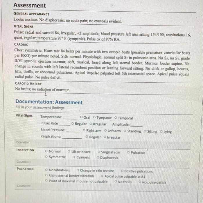 Solved CARDIOVASCULAR CASE STUDY Clinical Scenario You are | Chegg.com