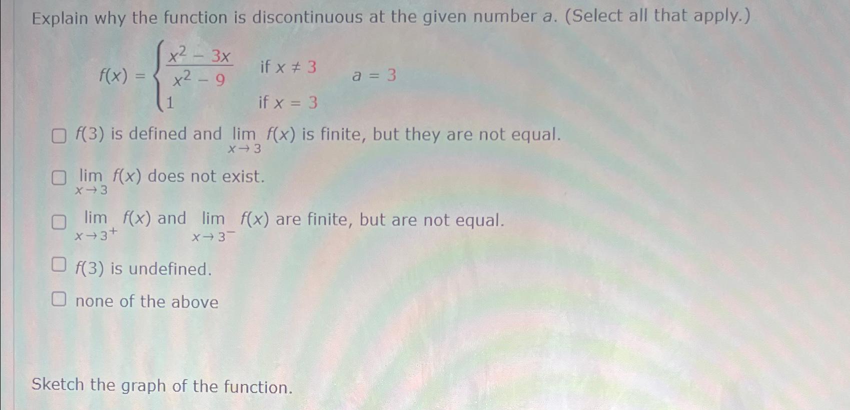 Solved Explain why the function is discontinuous at the | Chegg.com