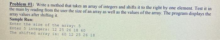 Solved Problem #1: Write a method that takes an array of | Chegg.com