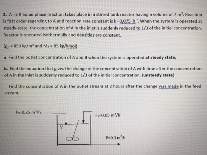 Solved 2. AB liquid phase reaction takes place in a stirred | Chegg.com