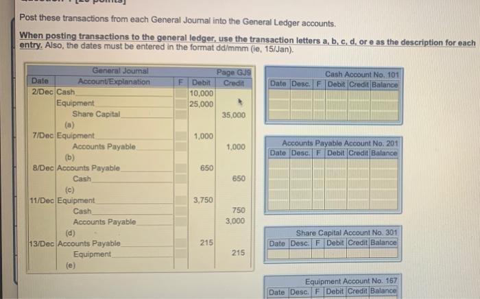 Solved Post these transactions from each General Journal | Chegg.com
