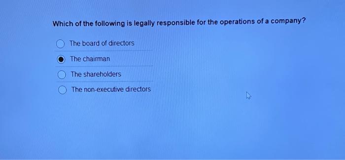 Solved Which Of The Following Is Legally Responsible For The | Chegg.com