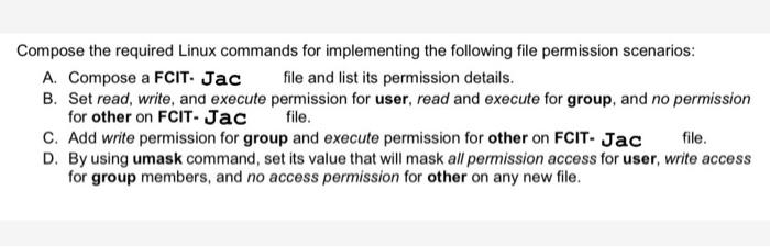 Solved Compose the required Linux commands for implementing | Chegg.com