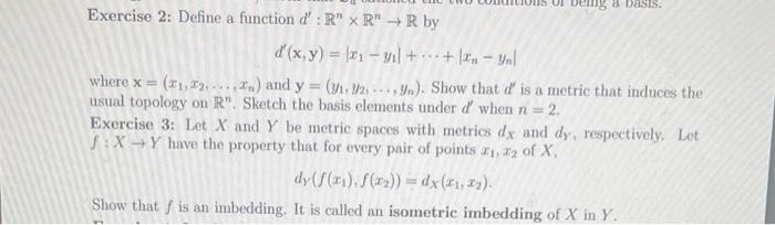 Solved d′(x,y)=∣x1−y1∣+⋯+∣xn−yn∣ where x=(x1,x2…,xn) and | Chegg.com