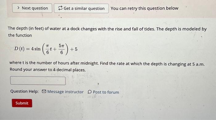Solved You can retry this question below The depth (in feet) | Chegg.com