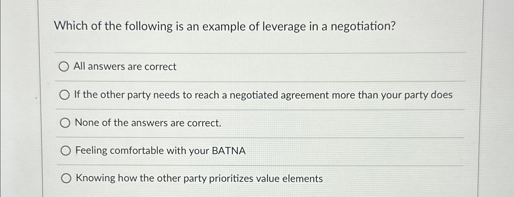 Solved Which of the following is an example of leverage in a | Chegg.com