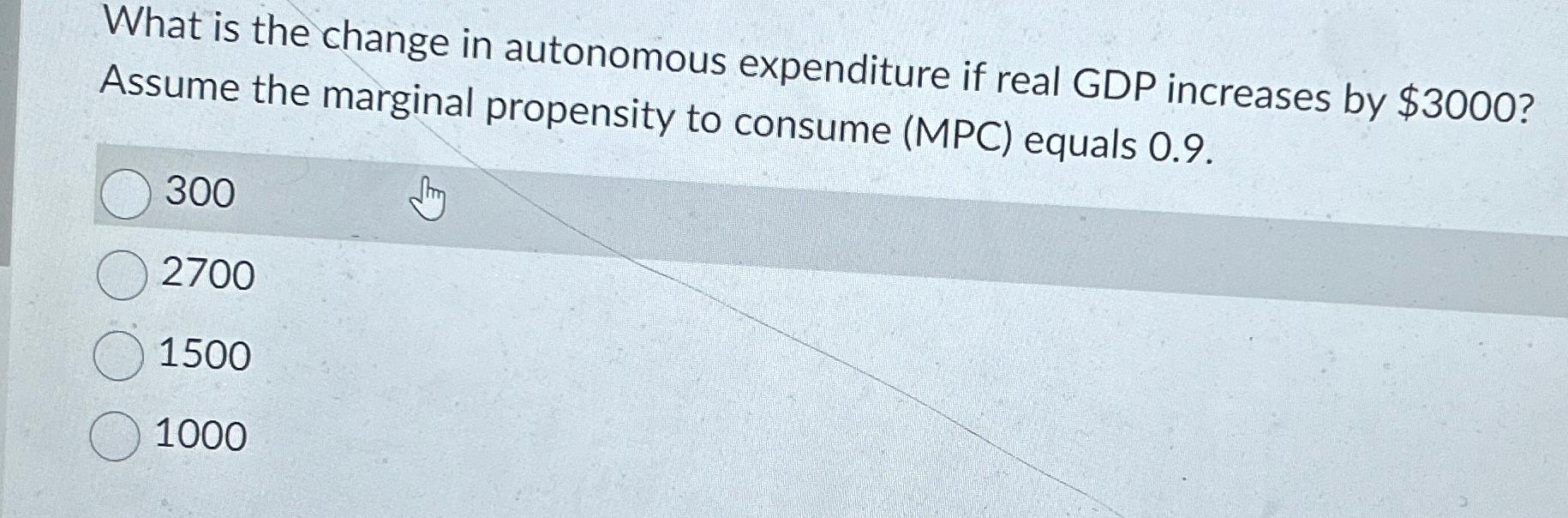 Solved What is the change in autonomous expenditure if real | Chegg.com