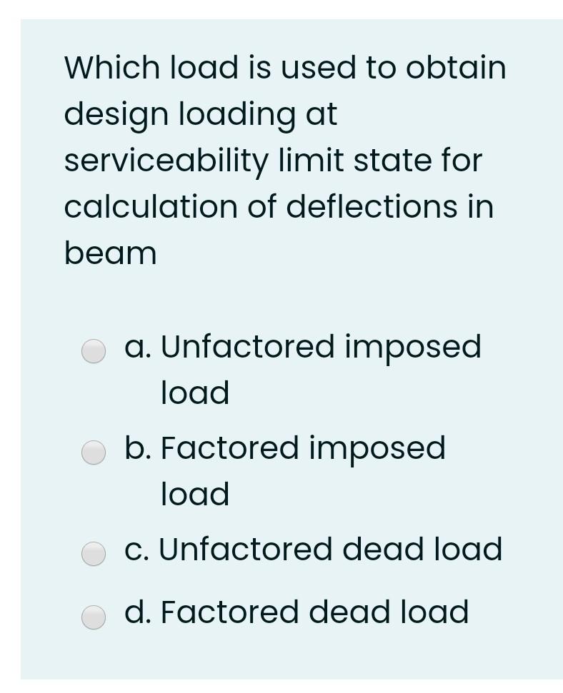 Solved Which load is used to obtain design loading at | Chegg.com