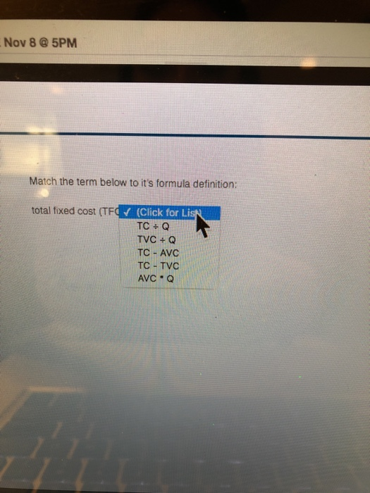 Solved: Hov 8 @ 5PM Match The Term Below To It's Formula D ...