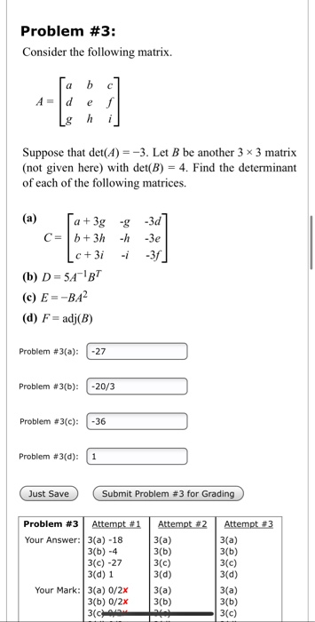 Solved Problem #3: Consider The Following Matrix. [a D B E | Chegg.com