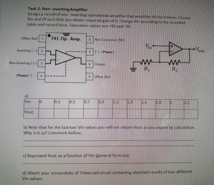 Solved Task 2: Non-inverting Amplifier Design A Circuit Of | Chegg.com