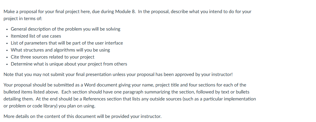 Solved Make a proposal for your final project here, due | Chegg.com