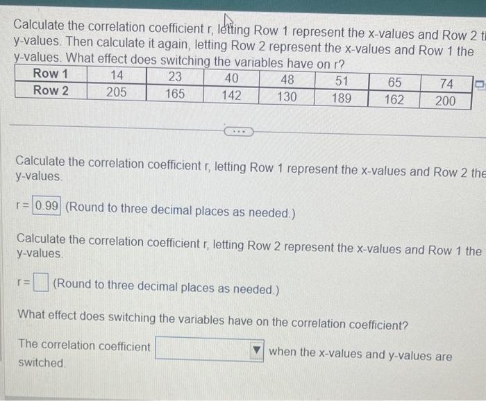 Solved Calculate the correlation coefficient r letting Row