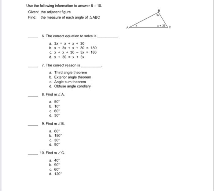 Solved Use The Following Information To Answer 6 - 10. 