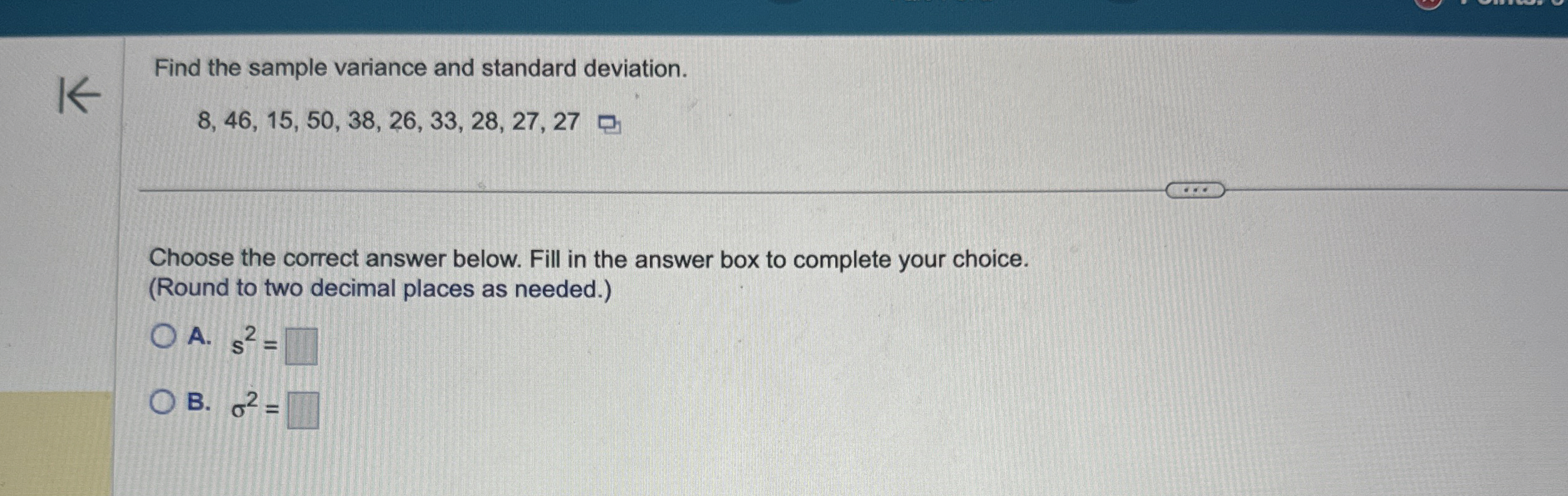 Solved Find the sample variance and standard | Chegg.com
