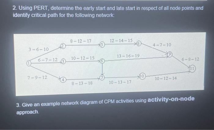 Solved 2. Using PERT, determine the early start and late | Chegg.com