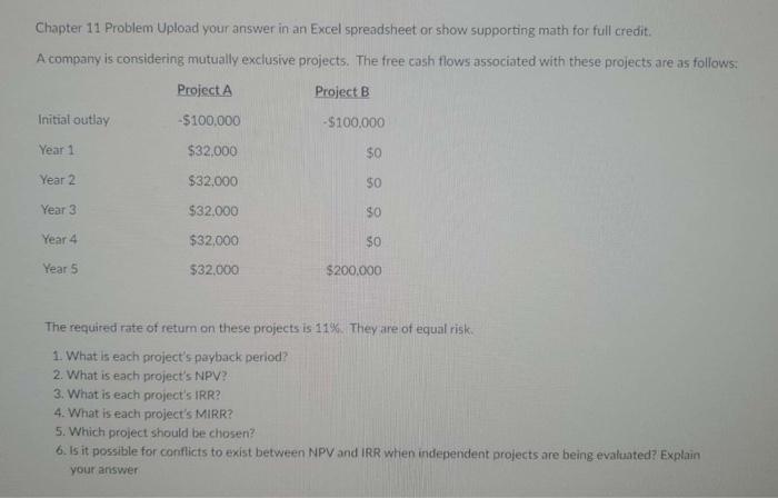 Solved Chapter 11 Problem Upload your answer in an Excel | Chegg.com