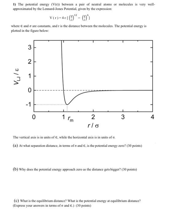 Solved 1) The potential energy (V(r)) between a pair of | Chegg.com