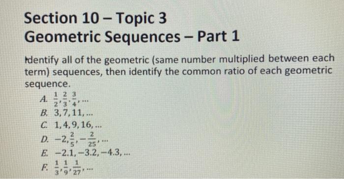 Solved Section 10 - Topic 3 Geometric Sequences - Part 1 | Chegg.com
