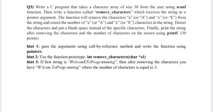 Solved (3) Write a C program that takes a character array of | Chegg.com