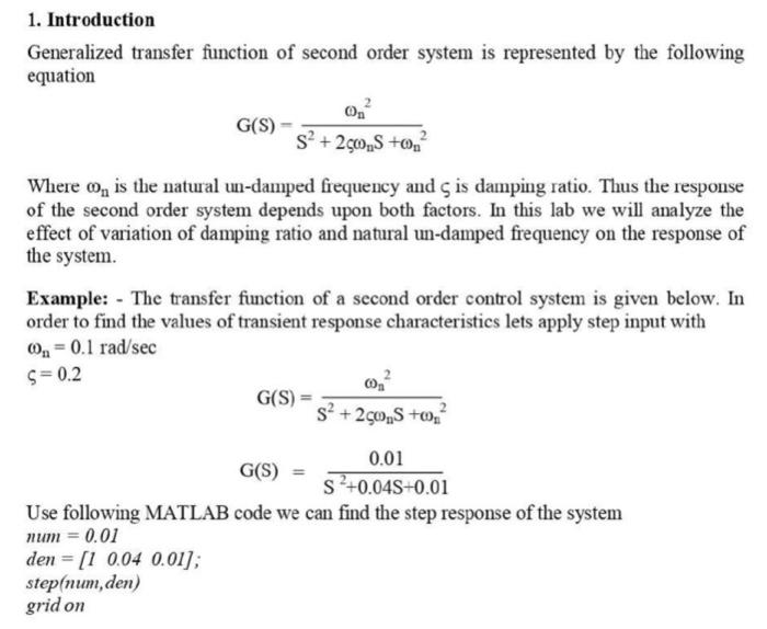 Solved 1. Introduction Generalized transfer function of | Chegg.com