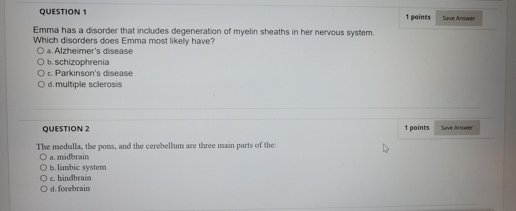 Solved QUESTION 1 1 points Save Answer Emma has a disorder | Chegg.com