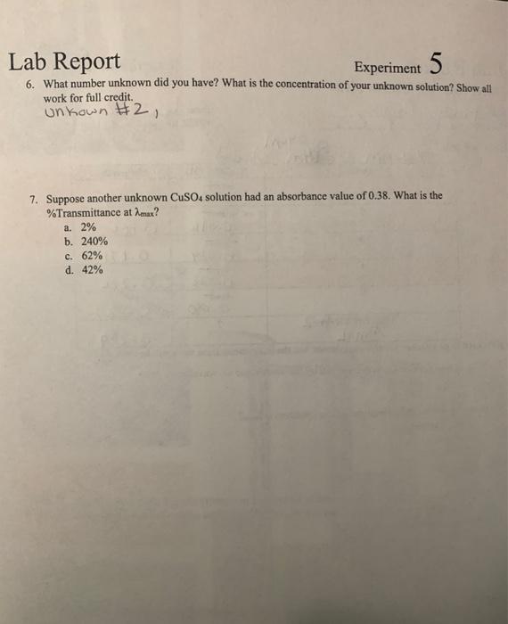 Solved Beer's Law 720nm Standard Standard [CuSO4] (M)