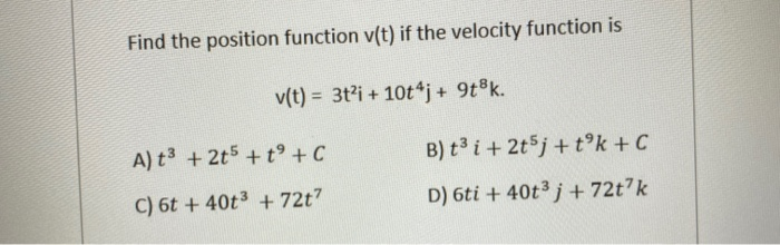 Solved Find the position function v(t) if the velocity | Chegg.com