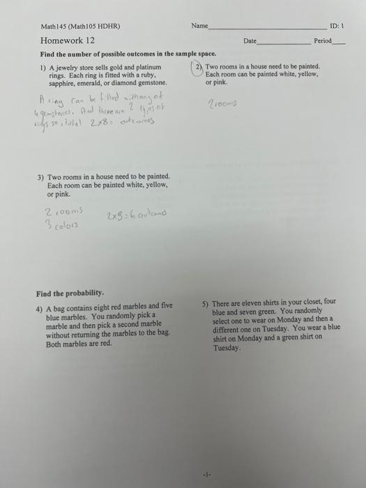 Solved Math 145 (Math 105 HDHR) Homework 12 Find the number | Chegg.com
