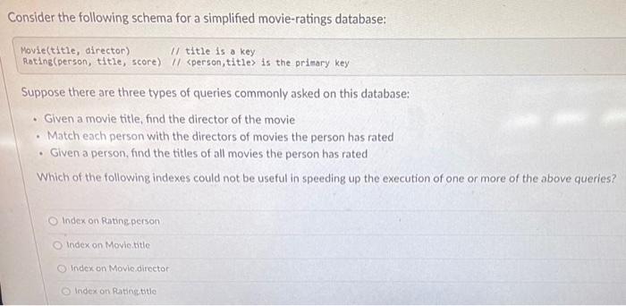 Solved Consider the following schema for a simplified | Chegg.com