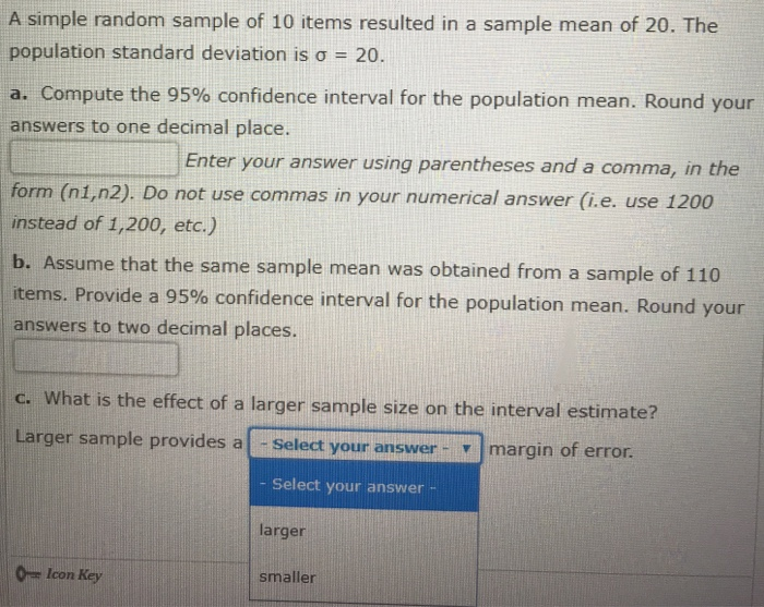 Solved A simple random sample of 10 items resulted in a | Chegg.com