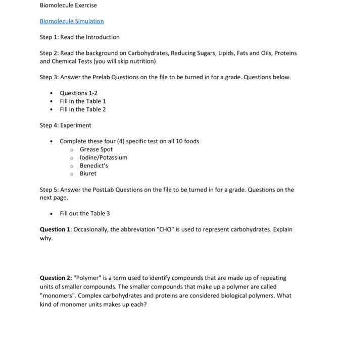 Solved Biomolecule Exercise Biomolecule Simulation Step 1