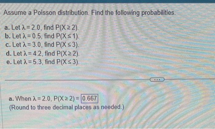 Solved Assume A Poisson Distribution. Find The Following | Chegg.com