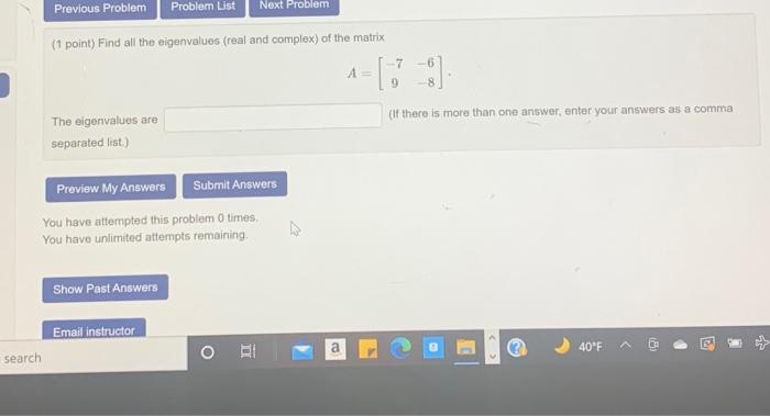 Solved Previous Problem Problem List Next Problem (1 point) | Chegg.com