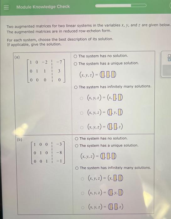 Solved Two augmented matrices for two linear systems in the | Chegg.com