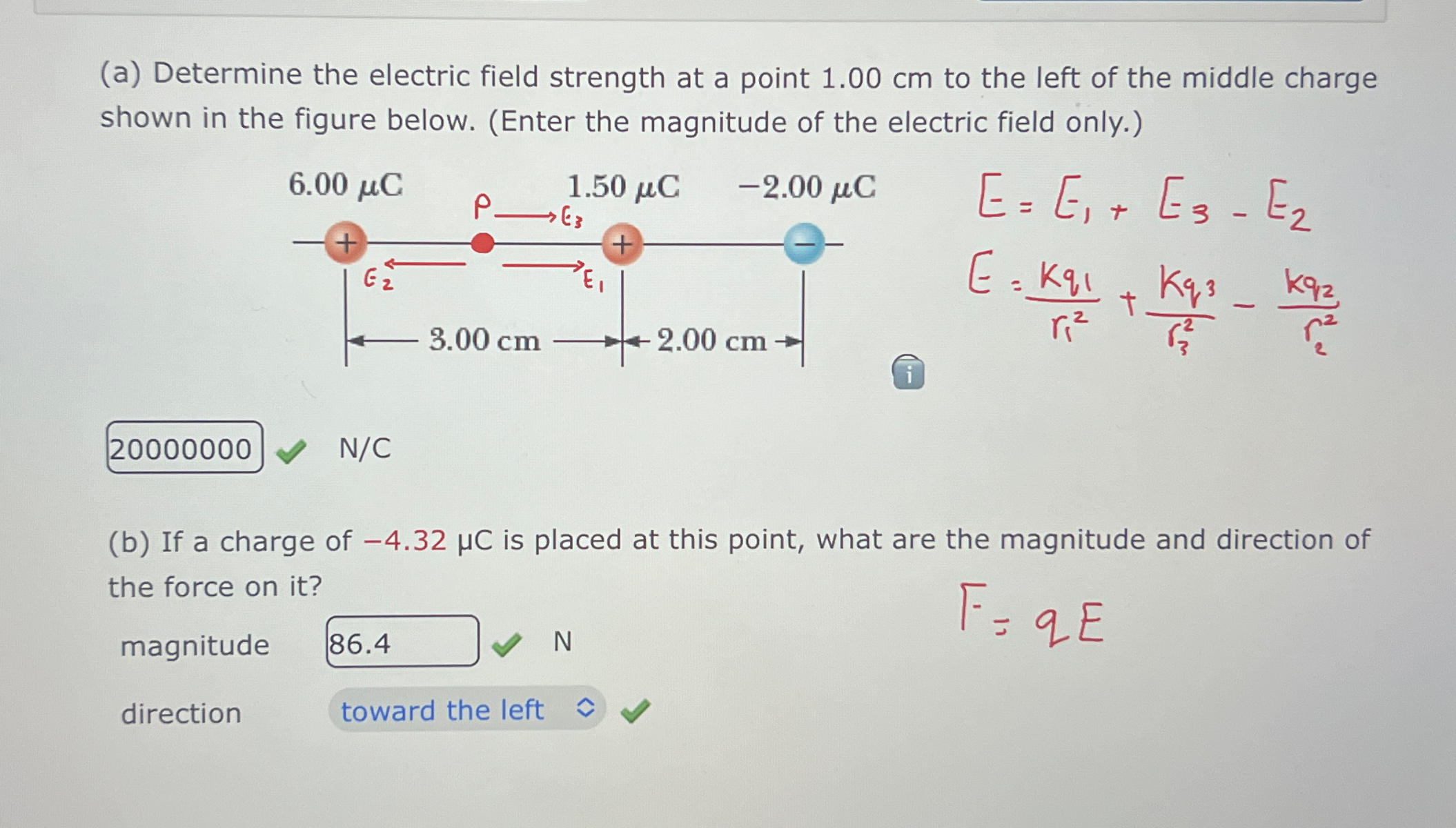 Solved (a) ﻿Determine the electric field strength at a point | Chegg.com
