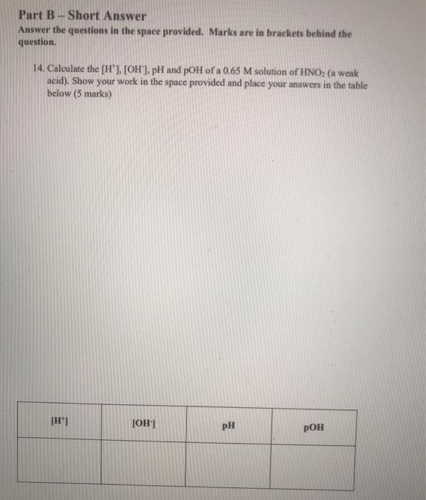 Solved Part B --Short Answer Answer the questions in the | Chegg.com