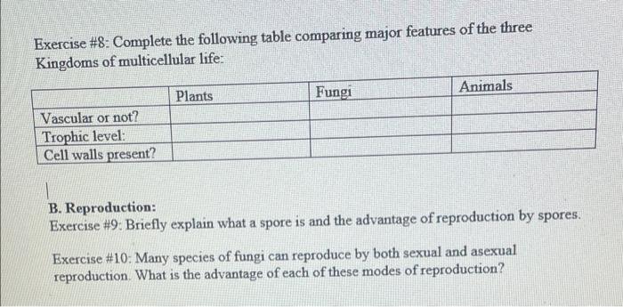 Solved Exercise #8: Complete the following table comparing | Chegg.com