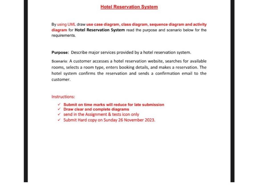 Solved Hotel Reservation SystemBy using UML draw use case | Chegg.com