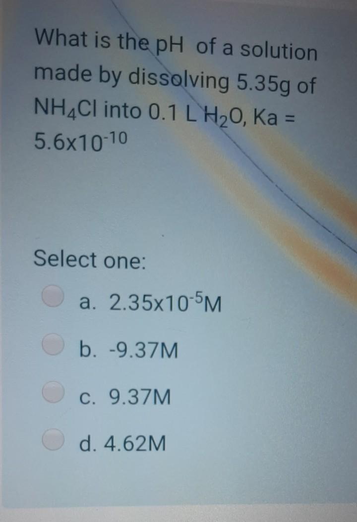 Solved What is the pH of a solution made by dissolving 5.35g | Chegg.com