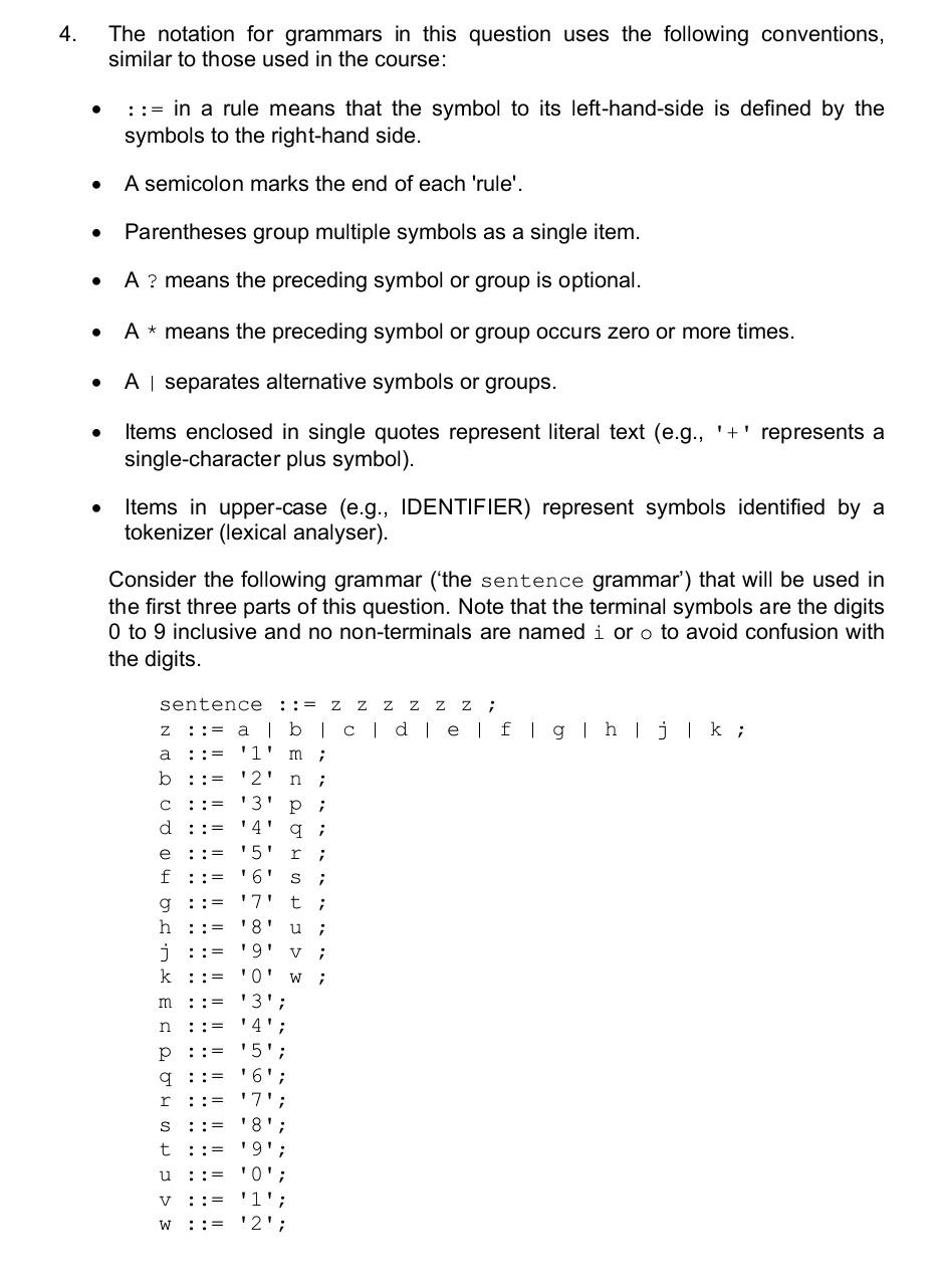 Solved 4. The notation for grammars in this question uses | Chegg.com