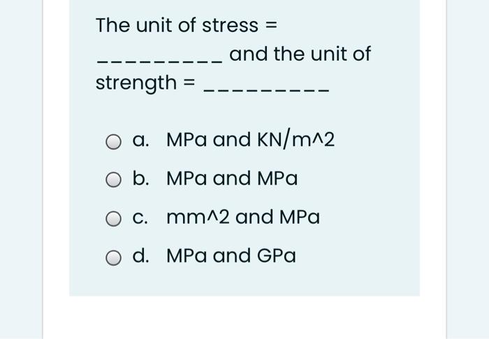 Solved The Unit Of Stress And The Unit Of Strength A Chegg Com